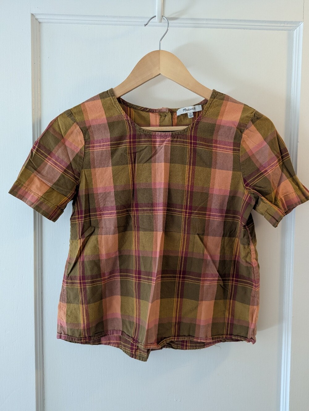 Madewell Boxy Button-Back Top in Plaid XS